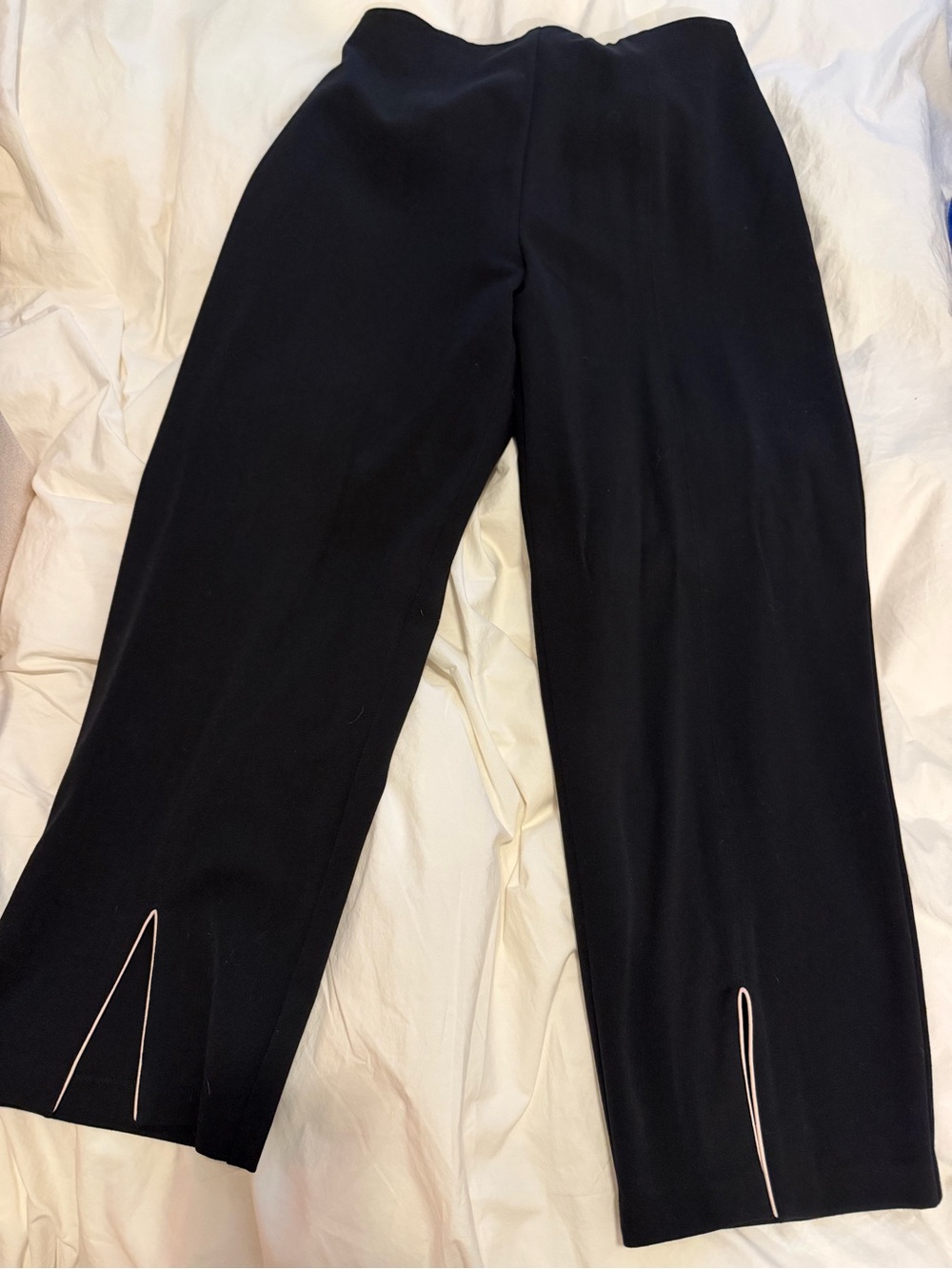 Black Wide-Leg Ankle Pants with Front Slits